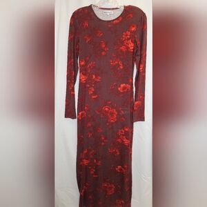 Reformation Red Floral Long Sleeve Dress